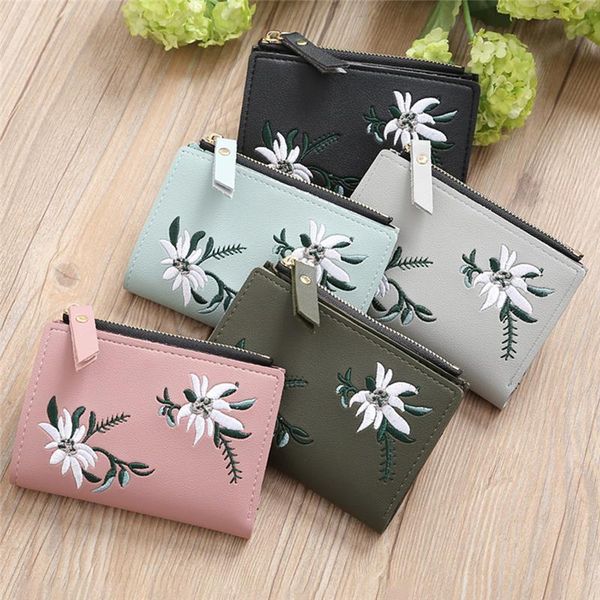 

womens wallets small mini money bag female short floral emboridary zipper purse credit card holder coin purses, Red;black
