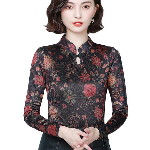 

vintage chinese style women blouses long sleeve stand collar fashion print blouse shirts plus size blusas mujer women's &, White