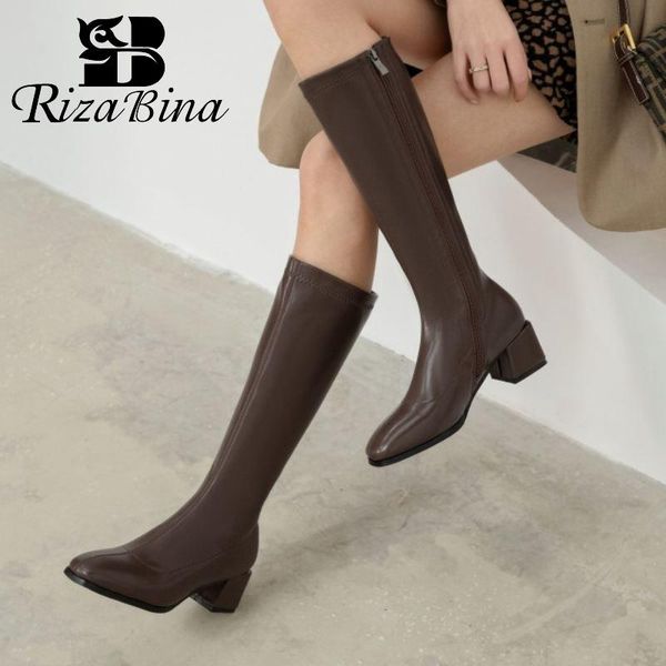 

boots rizabina size 31-43 women mid calf shoes thick high heels long fashion party winter ladies footwear, Black