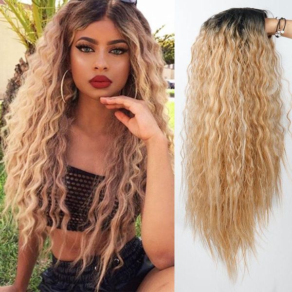 

inch synthetic wig blonde red black ombre for women long curly brown hair female1