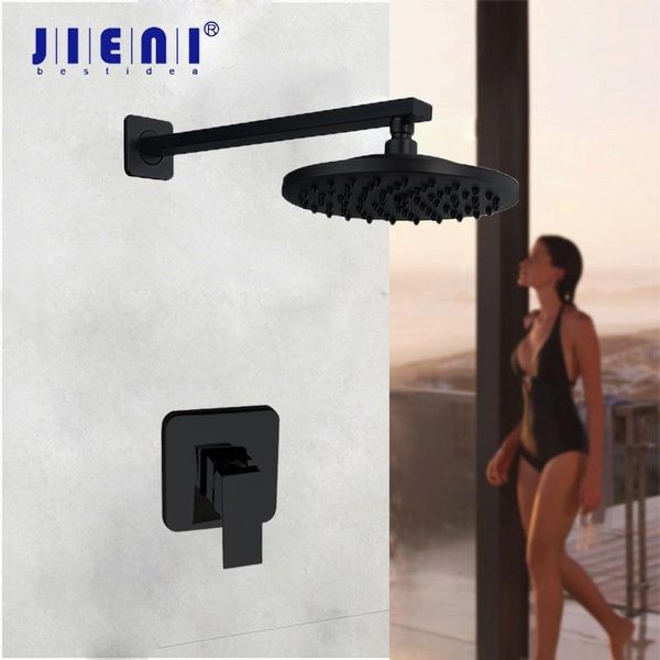 

8/16 inch black round wall mounted bathroom rainfall shower faucet sets oil rubbed bronze head & hand set