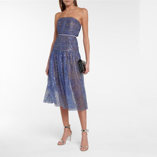 

dresses runway strapless women blue tube backless long luxury sequins party birthday outfit, Black;gray