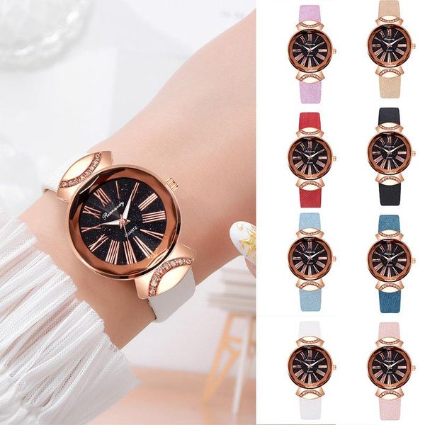 

wristwatches women girls fashion quartz watch with pu leather band roman numerals dress bmf88, Slivery;brown