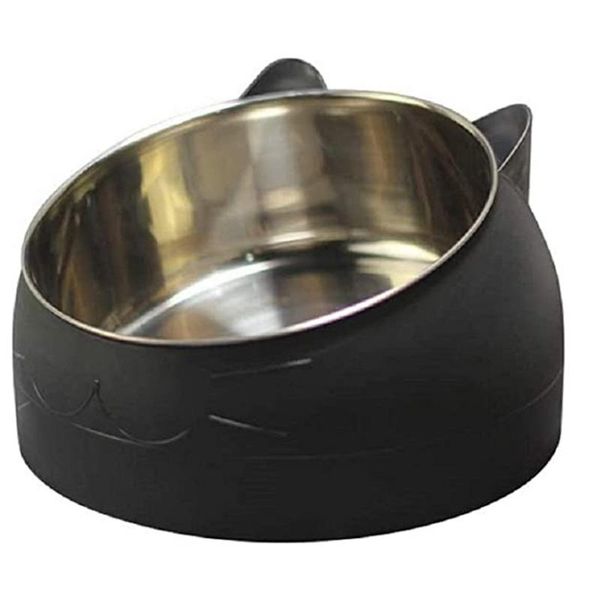

cat bowls & feeders bowl 800ml stainless steel 15° pet antiskid dog rubber pad water feeding ears shape supplies