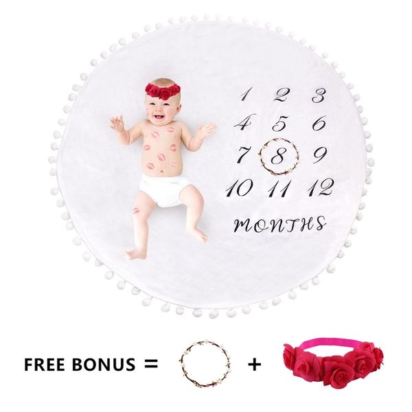 

pography born baby monthly growth milestone round fleece for rug kids po props with 2pcs headbands 210823