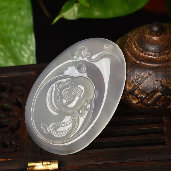 

natural jade medullary necklace lucky amulet classic pendant for women men jewelry, Black;brown