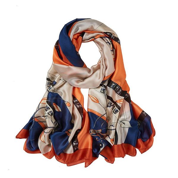 

scarves 180*90cmspring satin scarf women's beach long printed silk sunscreen luxury shawl big hijab kerchief fashion female, Blue;gray