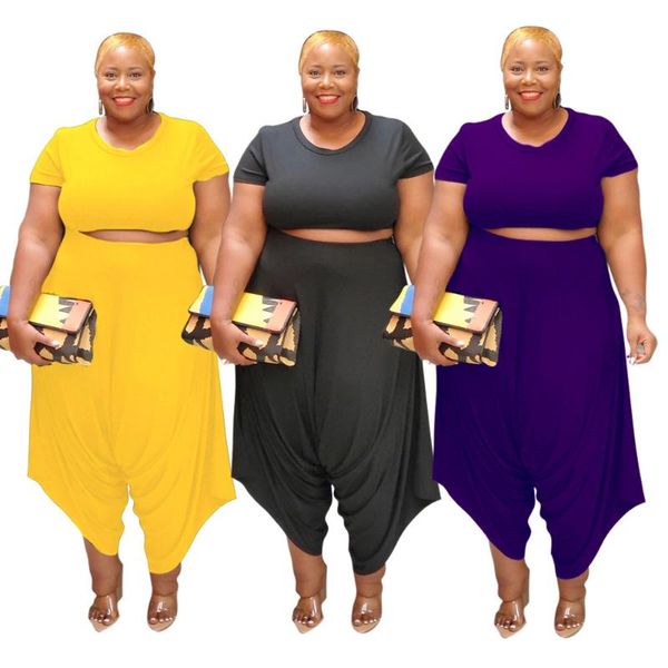 

plus size tracksuits women clothing 4xl 5xl wholesale casual fashion solid loose wide leg pants sets two piece suit summer drop, Black
