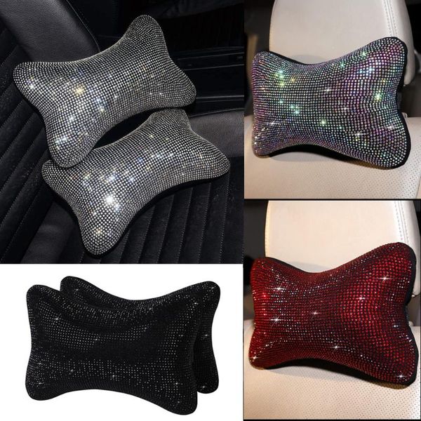 

seat cushions 2 pcs diamond bling car neck pillow for driver auto headrest cushion crystal rhinestone rainbow accessories