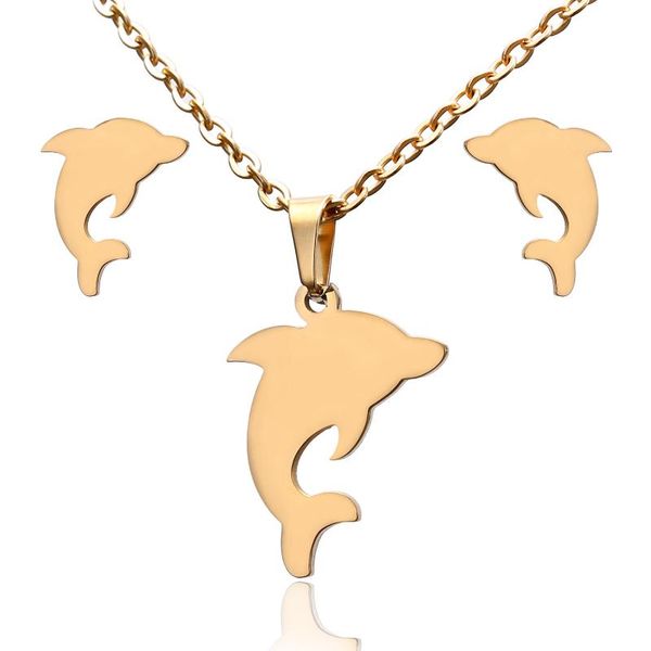 

earrings & necklace bruids sieraden sets dolphin set stainless steel jewelry women ladies gold acero inoxidable joyeria mujer, Silver