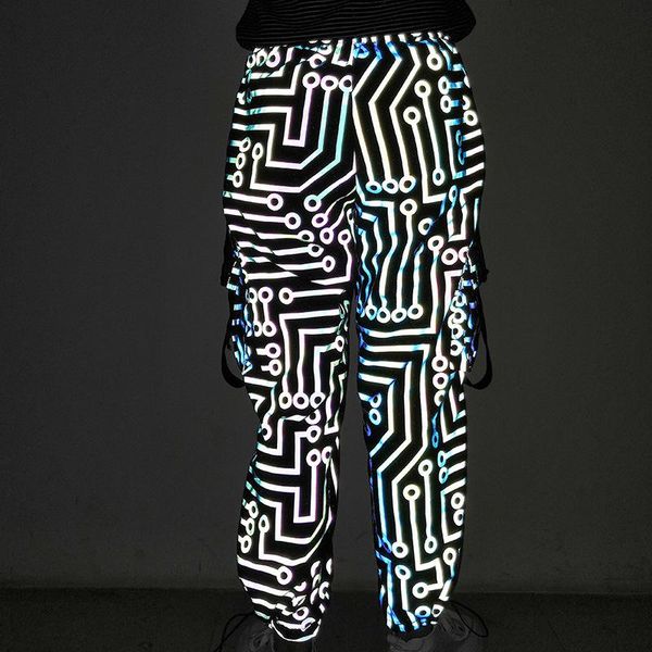 

men's pants 2021 circuit pattern colorful reflective leisure mens clothing, Black