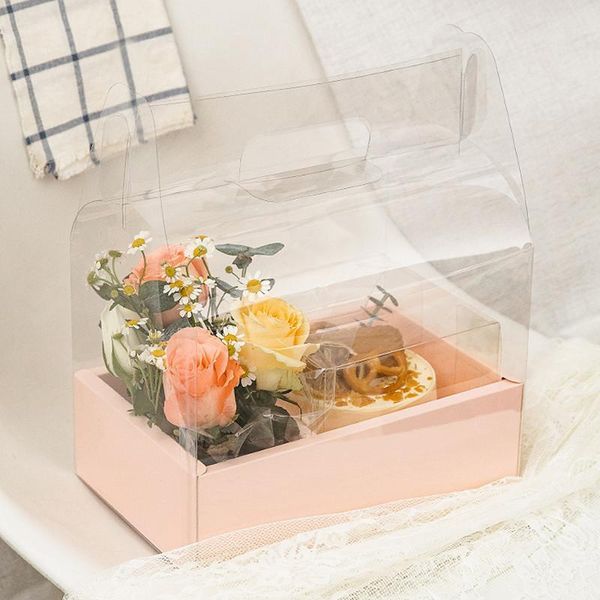 

1pcs mother's day 520 flower cake box portable transparent 4inch birthday valentine's baking packaging gift wrap