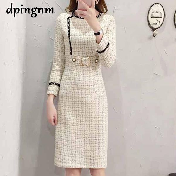 

casual dresses 2021 women ol long sleeve short dress fall winter vintage houndstooth slim office womens party vestido, Black;gray
