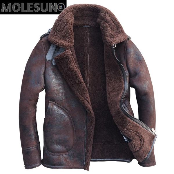 

men's leather & faux akoosun genuine sheepskin jacket men real sheep shearling jackets mens winter coat removable cap clothes ropa lxr7, Black