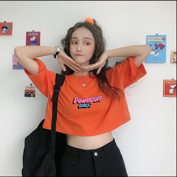 

women cropped powerpuff blossom kawaii girls cartoon t shirt harajuku fashion pullover album summer, White