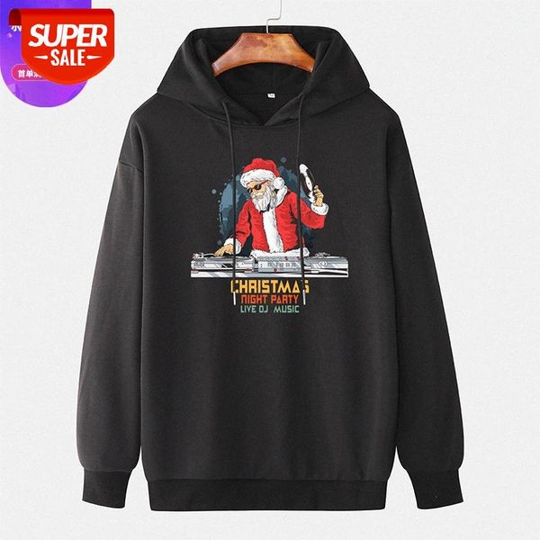 

autumn and winter djing santa claus men's sweater casual loose hoodie #xn1j, Black