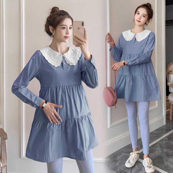 

maternity dresses 9509# clothes spring autumn long sleeve easy matching loose stylish dress for pregnant women mom, White