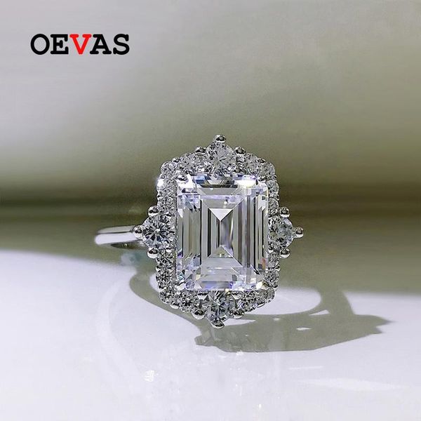 

cluster rings oevas 100% 925 sterling silver 8*10mm high carbon diamond for women sparkling wedding party fine jewerly gift wholesale, Golden;silver