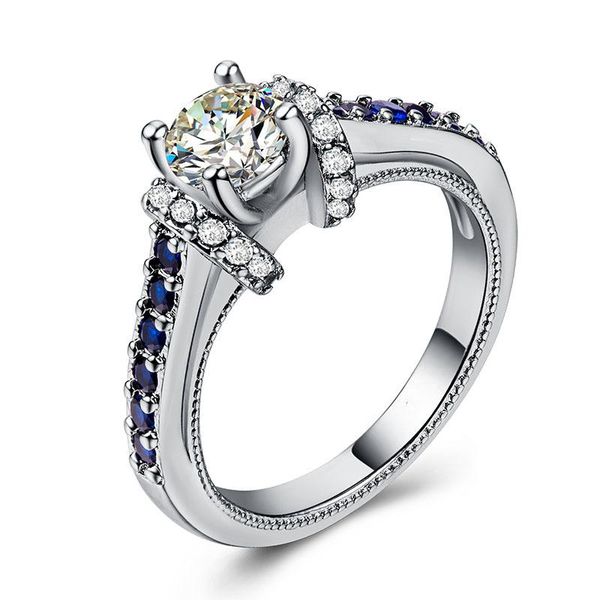 

wedding rings moonrocy silver color cz crystal blue geometry party jewelry for women girls gift drop wholesale, Slivery;golden