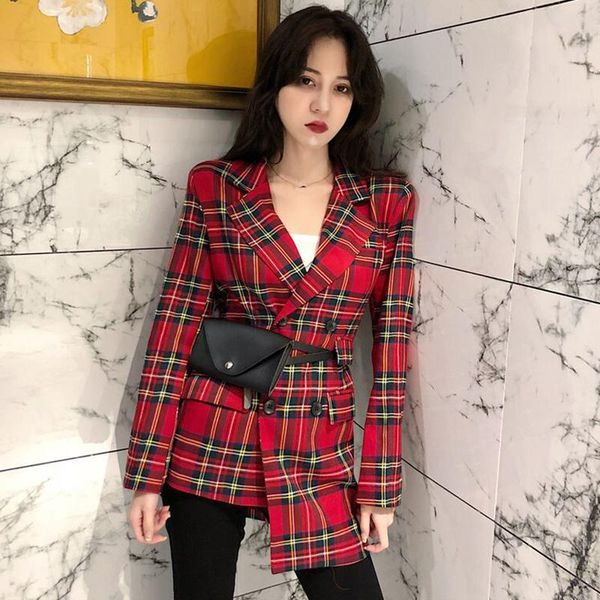 

women's vests retro korean chequered small suit irregular double-breasted underwear in 2021, Black;white