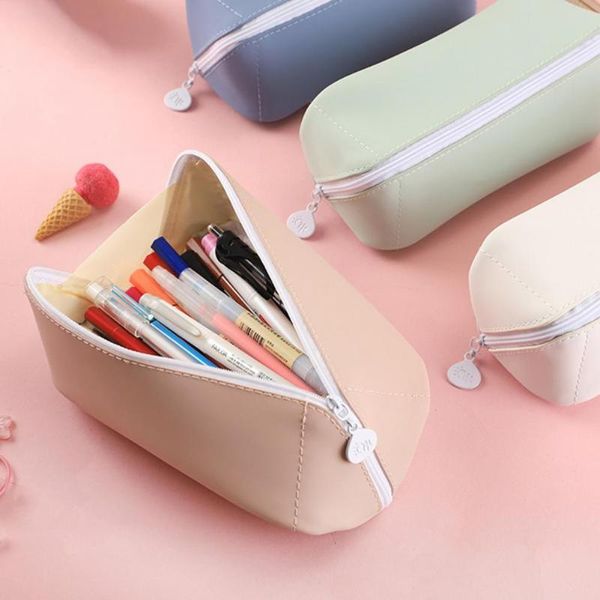 

pencil bag large capacity multi-function faux leather stationery pouch zipper for school bags