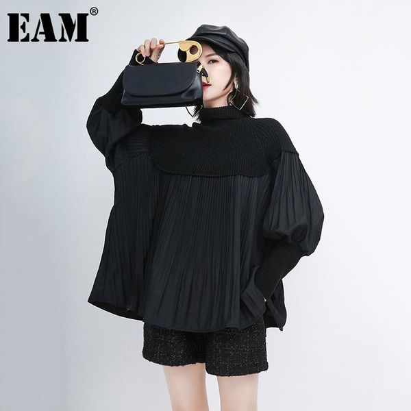 

women's sweaters [eam] black pleated big size knitting turtleneck sweater loose fit long sleeve women fashion tide autumn winter 2021 1, White;black