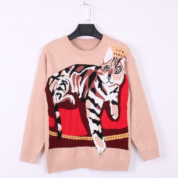 

women's sweaters women sweater slim fitx color block cat jacquard knitted pullovers animal long sleeve lurex jumper autumn winter jerse, White;black