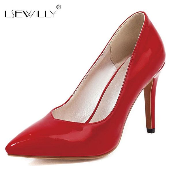 

dress shoes lsewilly plus size 32-43 women pointed toe pumps patent leather thin high heels wedding zapatos mujer red black