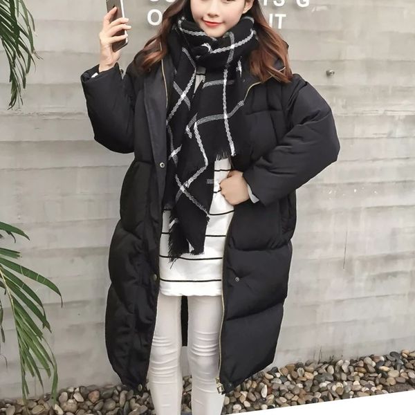 

women's long jacket white winter hooded zipper windbreak warm female slim sintepon parkas outwear coat, Black