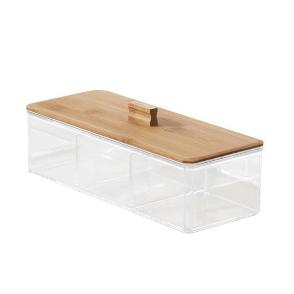 

storage boxes & bins clear acrylic q-tip organizer cotton pads holder with wooden lid square swab case for