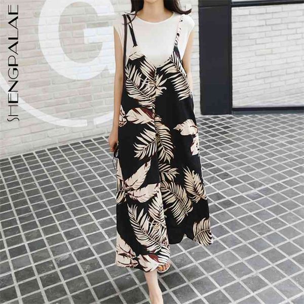 

chiffon printed rompers women's summer v-neck loose sleeveless camisole wide leg jumpsuits female tide 5e363 210427, Black;white