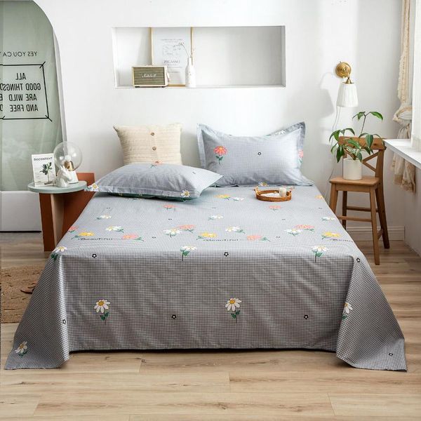 

bedding sets plaid cotton bed sheet twin full  king size flowers set fashion pillowcases gray flat