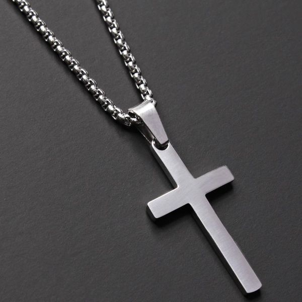 

pendant necklaces 2021 classic cross men necklace fashion stainless steel 2mm width box chain for jewelry gift, Silver