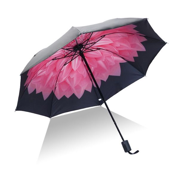 Sakura Tri-сложенный Anti-UV обратная черная клейкая ткань Sunshade Umbrella портативные 8 костей на открытом воздухе