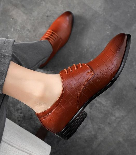 

new business leisure black leather luxury brand mens wedding dress shoes large size lacing formal stone grain footwear