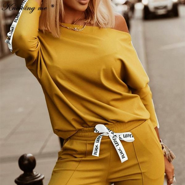 

women's two piece pants women beads tracksuit set elegant off shoulder 2pcs suit female casual sports jogger and long autumn, White