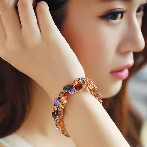 

cuff korean version high-end jewelry colorful rose gold bracelet crystal from austrian bracelets for women girl party gift bangle, White