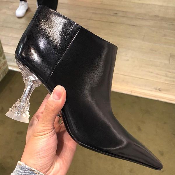 

boots transparent cup heels woman ankle ladies square toe slip on strange short women, Black