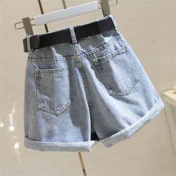 

fitaylor streetwear high waist women blue denim with belt summer casual female wide leg plus size 2xl jeans shorts, White;black