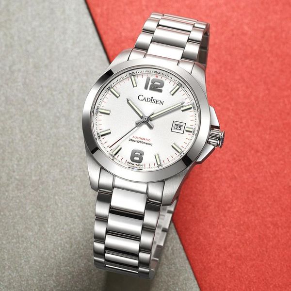 

wristwatches cadisen brand design men's watches business 200m waterproof luminous mechanical automatic stainless steel mans clock, Slivery;brown