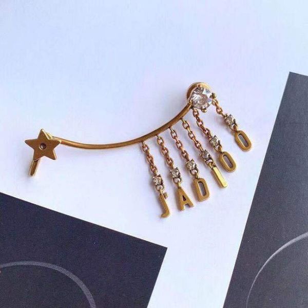 

dijia d earrings new letter inlaid with diamond star single earring clip female net red same ear jewelry, Golden