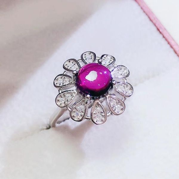 

cluster rings per jewelry natural real pyrope round flower ring 6*6mm 1ct gemstone 925 sterling silver fine q204275, Golden;silver