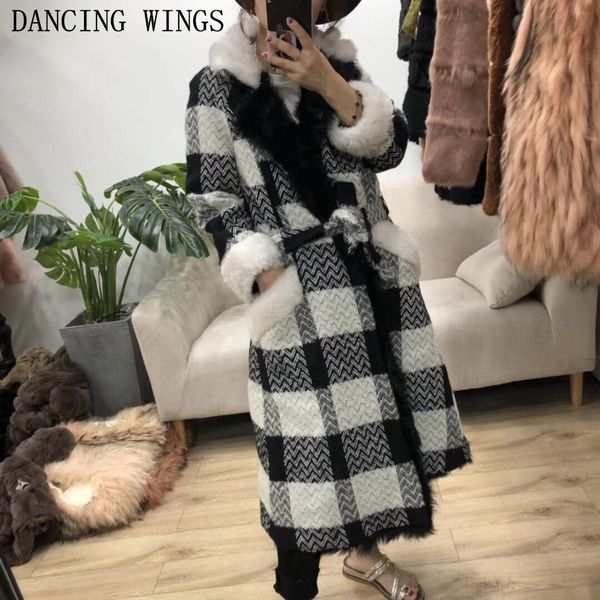 

women's trench coats sale clearance real lamb fur lined winter jacket black and white plaid women long wool coat p73f, Tan;black