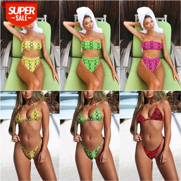 

bathing suits ladies split swimsuit yellow snake print bikini #qo8i, White;black