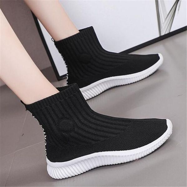 

boots stretch socks shoes women 2021 womens breathable knitted high-casual thick-soled women's riding, Black
