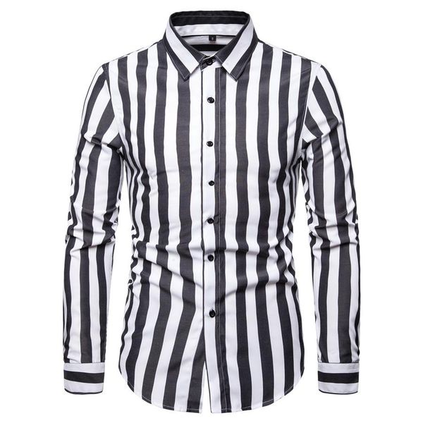 

vertical stripes men shirt long sleeve mens shirts casual slim fit blouses male classic business, White;black