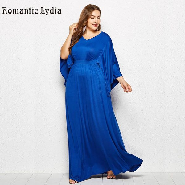 

casual dresses women plus size autumn dress vintage loose floor length maxi large sizes solid v neck long sleeve blue 3xl 4xl, Black;gray