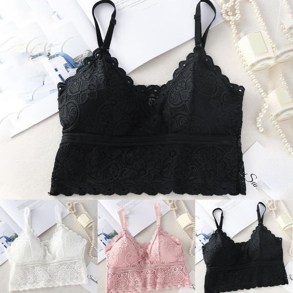 

bras women bra lingerie ribbon chest pad no steel rim seamless push up solid lace camisole underwear string #p3, Red;black