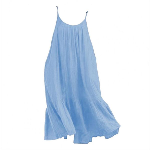 

summer solid color low women dress round neck loose waist bohemian plus size mid calf beach party, Black;gray