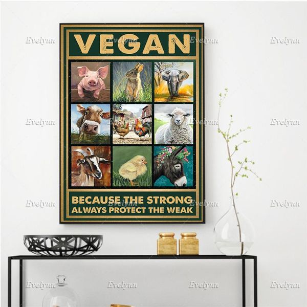 

paintings vegan poster,the strong always protect the weak, animal art,animal lovers,wall art prints home decor canvas floating frame